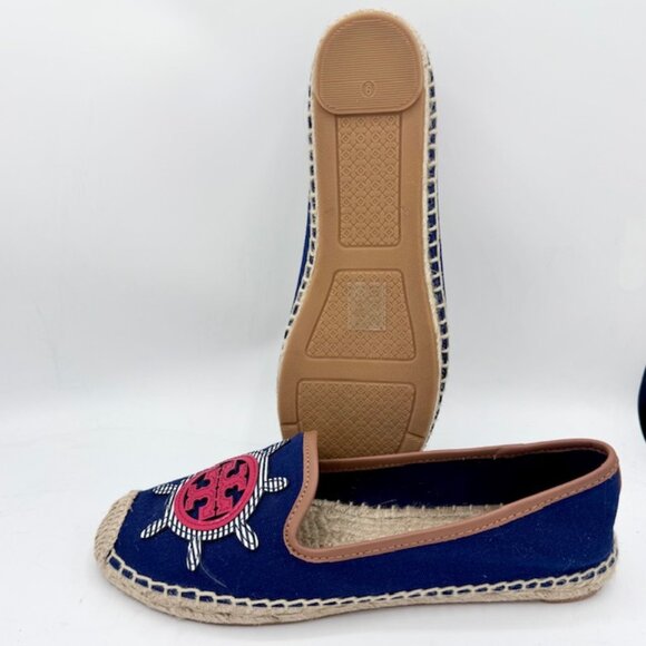 Tory Burch Maritime Navy Blue Canvas Espadrille Loafer Flats Shoes - Picture 2 of 2